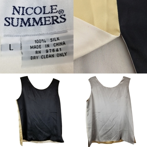 Nicole Summers Womens L Silk Reversible Sleeveless Top Gold Cream Silver Black - Picture 1 of 12